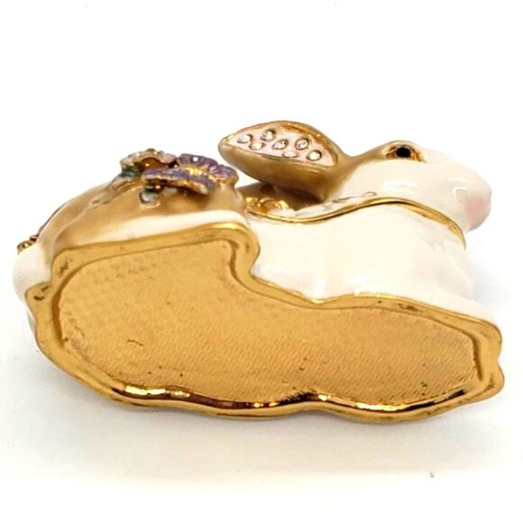 Enamel Vintage Floral Butterfly Bejeweled Rabbit Hinged Trinket Box - Picture 7 of 10
